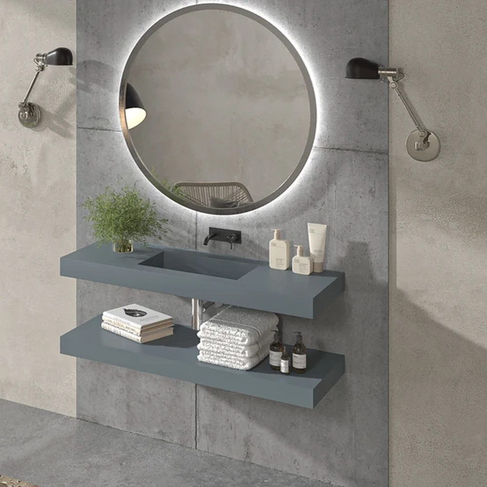 Lavatório suspenso à medida CUTE com cuba centrada SOLID SURFACE Cinzento azulado – imagem 4