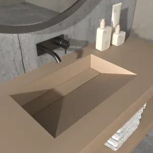 Lavatório suspenso à medida CUTE com cuba centrada SOLID SURFACE Moka – imagem 1
