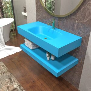 Lavatório suspenso LIDO com cuba centrada SOLID SURFACE Azul luminoso – imagem 1