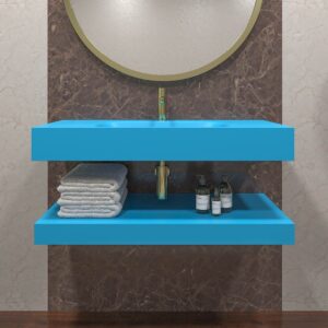 Lavatório suspenso LIDO com cuba centrada SOLID SURFACE Azul luminoso – imagem 2