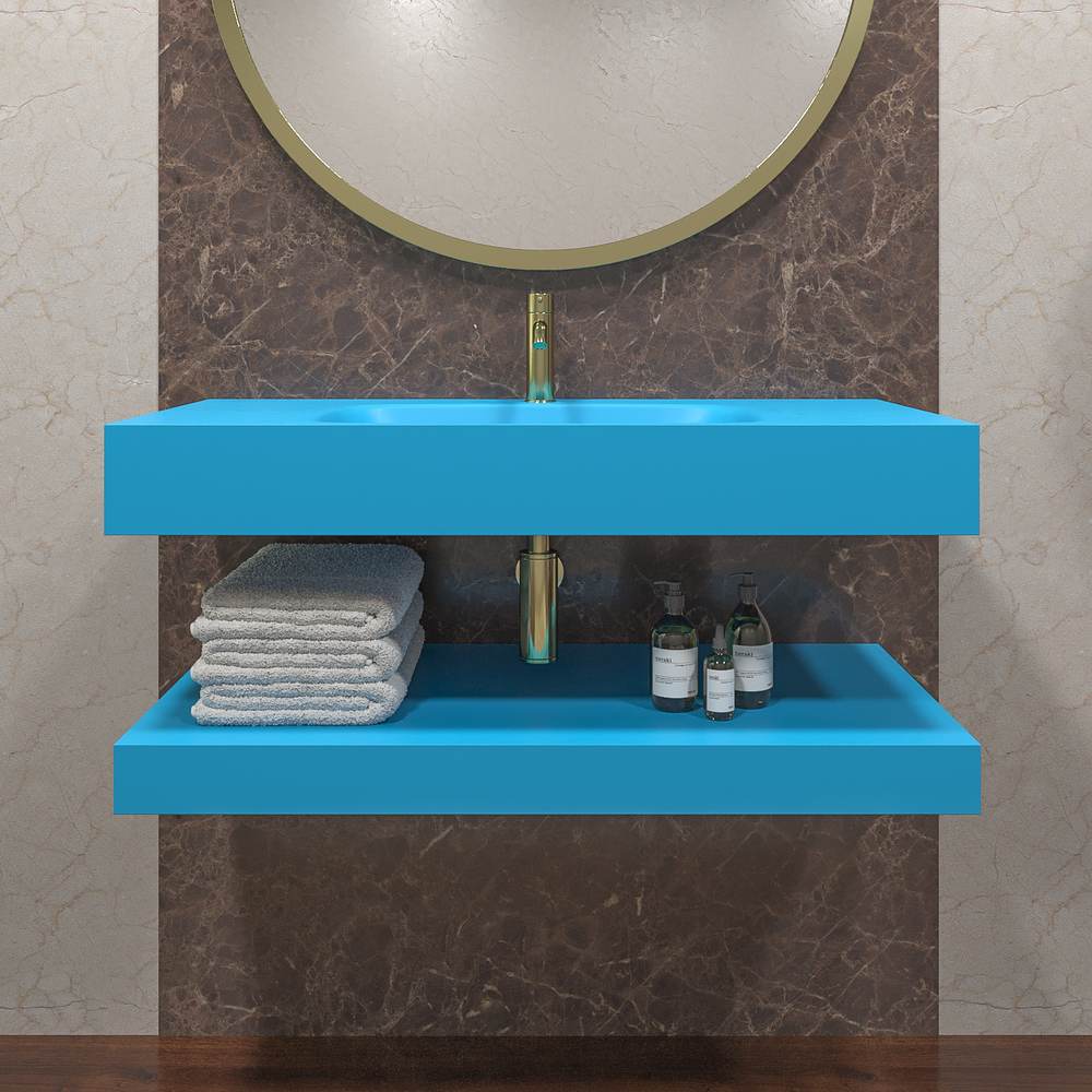 Lavatório suspenso LIDO com cuba centrada SOLID SURFACE Azul luminoso – imagem 2