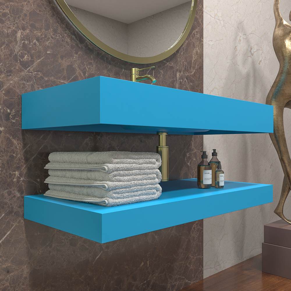 Lavatório suspenso LIDO com cuba centrada SOLID SURFACE Azul luminoso – imagem 4