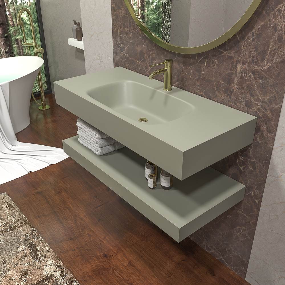 Lavatório suspenso LIDO com cuba centrada SOLID SURFACE Cinzento musgo – imagem 1