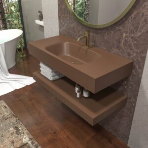 Lavatório suspenso LIDO com cuba centrada SOLID SURFACE Castanho sépia – imagem 1