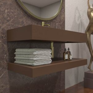 Lavatório suspenso LIDO com cuba centrada SOLID SURFACE Castanho sépia – imagem 2