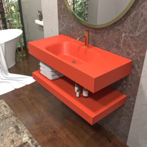 Lavatório suspenso LIDO com cuba centrada SOLID SURFACE Laranja Blod – imagem 1