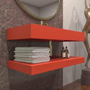 Lavatório suspenso LIDO com cuba centrada SOLID SURFACE Laranja Blod – imagem 2