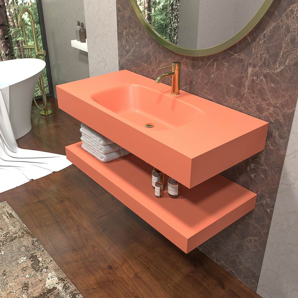 Lavatório suspenso LIDO com cuba centrada SOLID SURFACE Laranja salmão – imagem 1