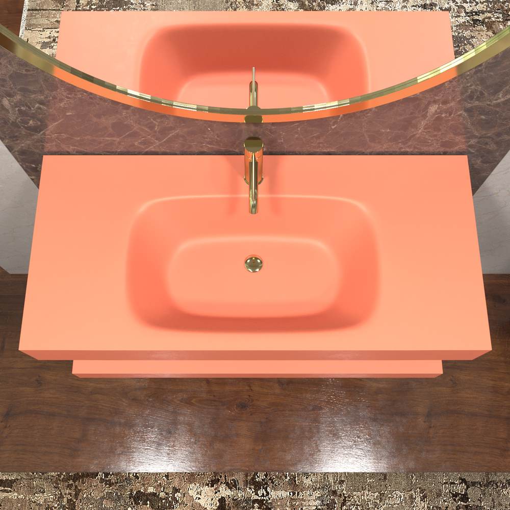 Lavatório suspenso LIDO com cuba centrada SOLID SURFACE Laranja salmão – imagem 3