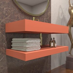 Lavatório suspenso LIDO com cuba centrada SOLID SURFACE Laranja salmão – imagem 2