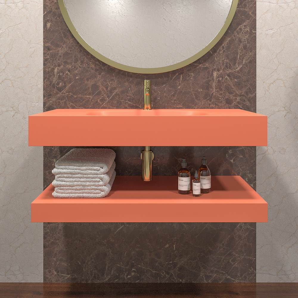 Lavatório suspenso LIDO com cuba centrada SOLID SURFACE Laranja salmão – imagem 4