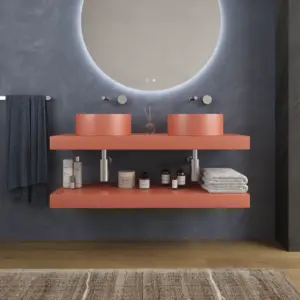 Bancada com lavatório suspenso SOLID SURFACE BOLETE Laranja Salmão – imagem 1