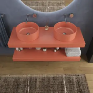 Bancada com lavatório suspenso SOLID SURFACE BOLETE Laranja Salmão – imagem 2