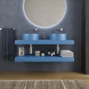 Bancada com lavatório suspenso SOLID SURFACE BOLETE Azul Luminoso – imagem 1