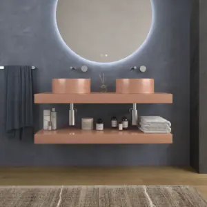 Bancada com lavatório suspenso SOLID SURFACE BOLETE Bege Vermelho – imagem 1