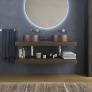 Bancada com lavatório suspenso SOLID SURFACE BOLETE Castanho Sépia – imagem 1