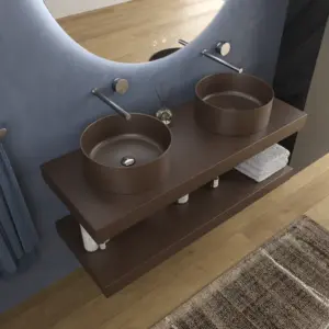 Bancada com lavatório suspenso SOLID SURFACE BOLETE Castanho Sépia – imagem 2