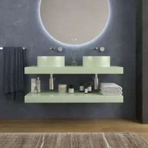 Bancada com lavatório suspenso SOLID SURFACE BOLETE Verde Amarelo – imagem 1