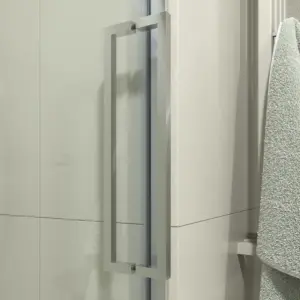 Divisória de duche em aço inoxidável LEXY frontal 1 fixo - 1 porta de correr vidro 8 mm transparente carta RAL à escolha – imagem 2