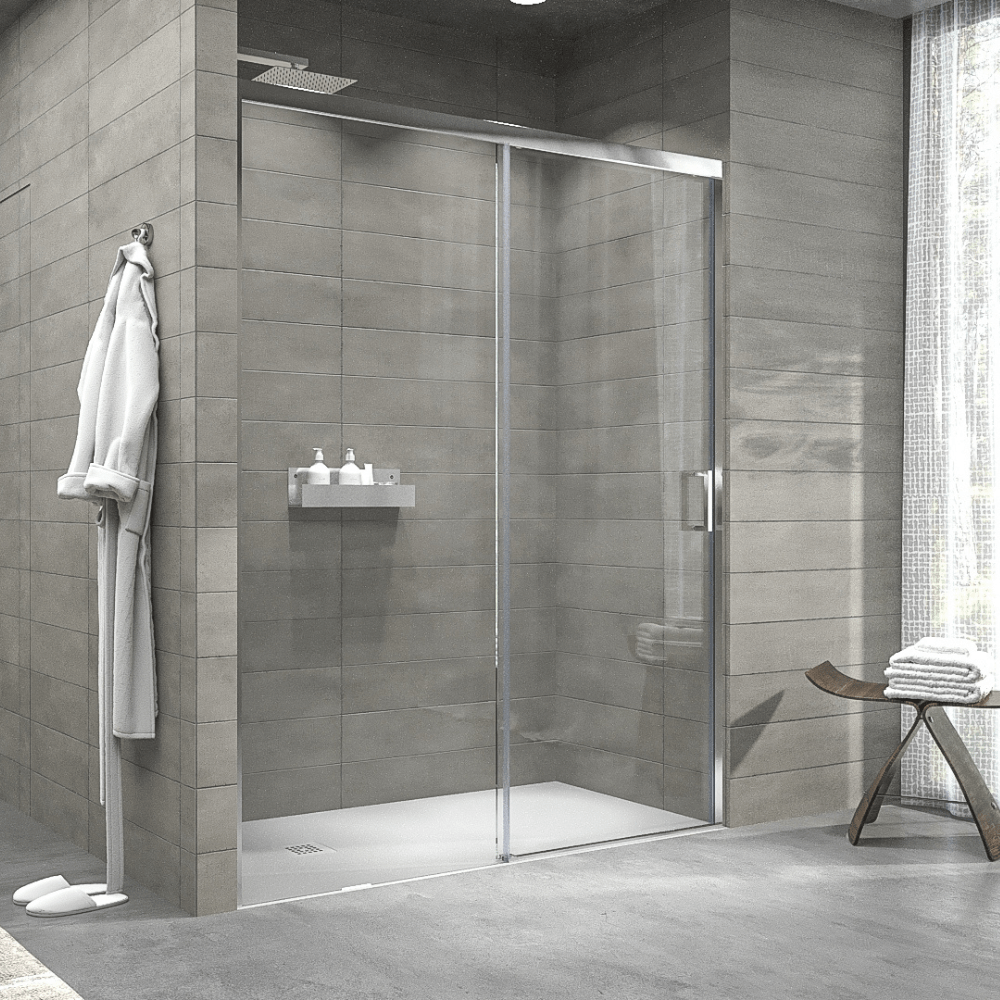 Divisória de duche NOVUM frontal 1 fixo - 1 porta de correr vidro transparente 6 mm. AÇO INOXIDÁVEL – imagem 6