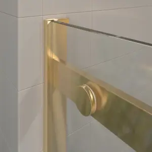 Divisória de duche em aço inoxidável LEXY frontal 2 fixos - 2 portas de correr vidro 8 mm. DOURADO MATE – imagem 2