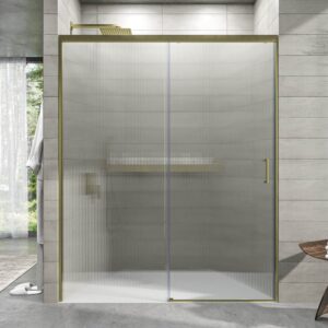 Divisória de duche NOVUM frontal 1 fixo - 1 porta de correr vidro acanalado 6 mm. DOURADO MATE – imagem 2