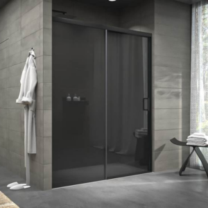 Divisória de duche NOVUM frontal 1 fixo - 1 porta de correr vidro parsol cinzento 6 mm. GUN METAL – imagem 1