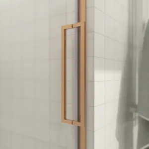 Divisória de duche em aço inoxidável LEXY frontal 1 fixo - 1 porta de correr vidro 8 mm transparente COBRE – imagem 2