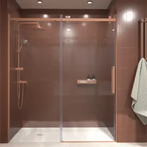 Divisória de duche em aço inoxidável LEXY frontal 1 fixo - 1 porta de correr vidro 8 mm transparente VERMELHO BEGE – imagem 1
