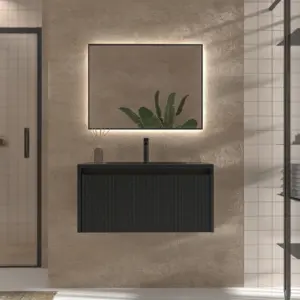 Móvel de casa de banho suspenso BINARIO 1 gaveta acabamento PRETO – imagem 1