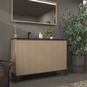 Móvel de casa de banho BLANCA com pés 3 portas acabamento MOKA – imagem 1