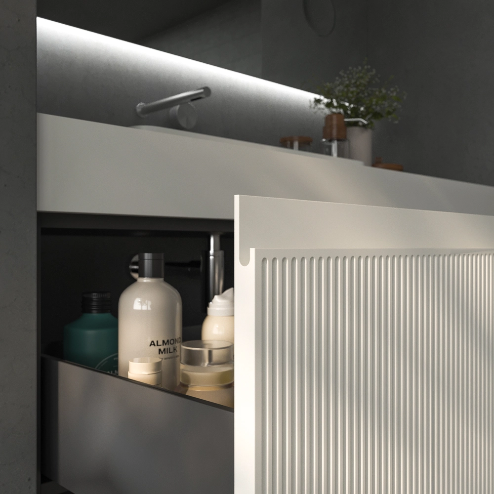 Móvel de casa de banho suspenso NIC 2 gavetas BRANCO com tampo SOLID SURFACE – imagem 4
