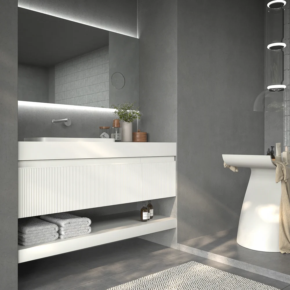 Móvel de casa de banho suspenso NIC 2 gavetas BRANCO com tampo SOLID SURFACE – imagem 2