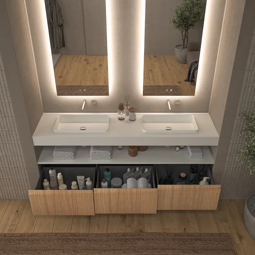 Móvel de casa de banho suspenso NIC 3 gavetas CEMBRANO com tampo SOLID SURFACE – imagem 3