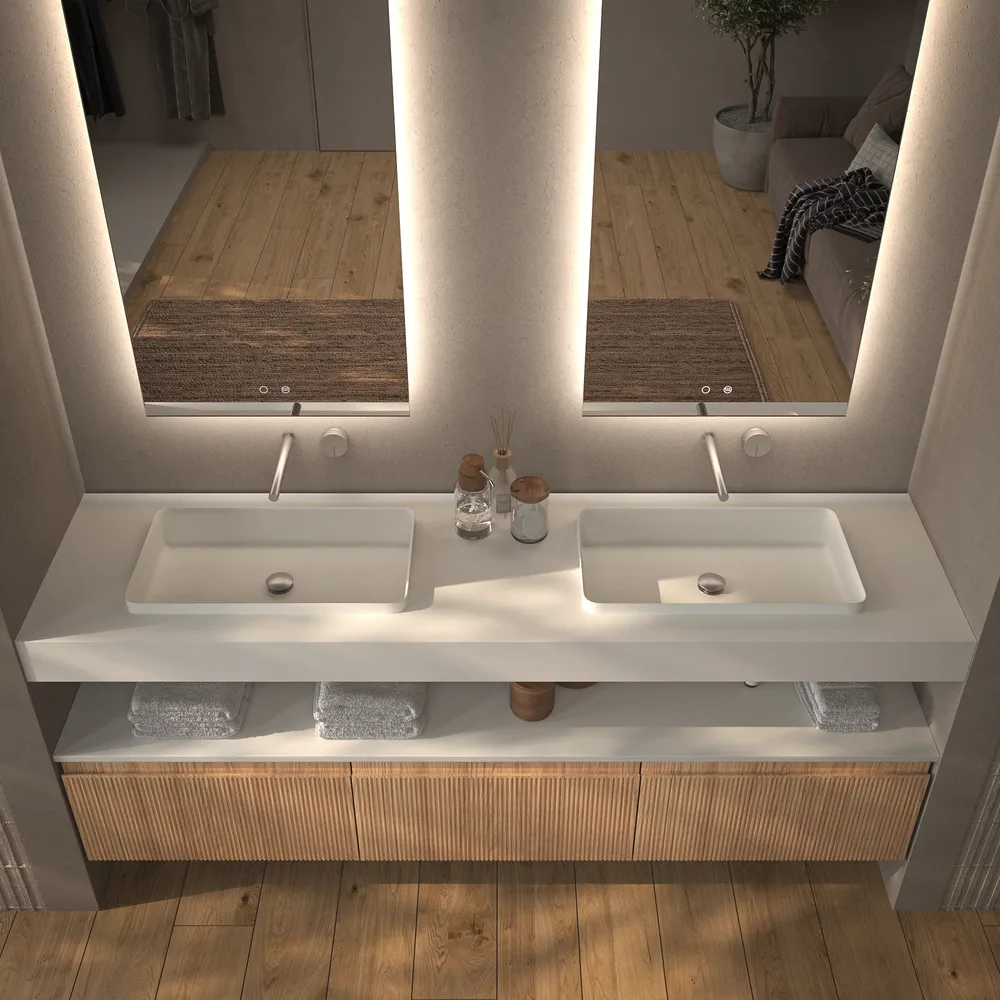 Móvel de casa de banho suspenso NIC 3 gavetas CEMBRANO com tampo SOLID SURFACE – imagem 2
