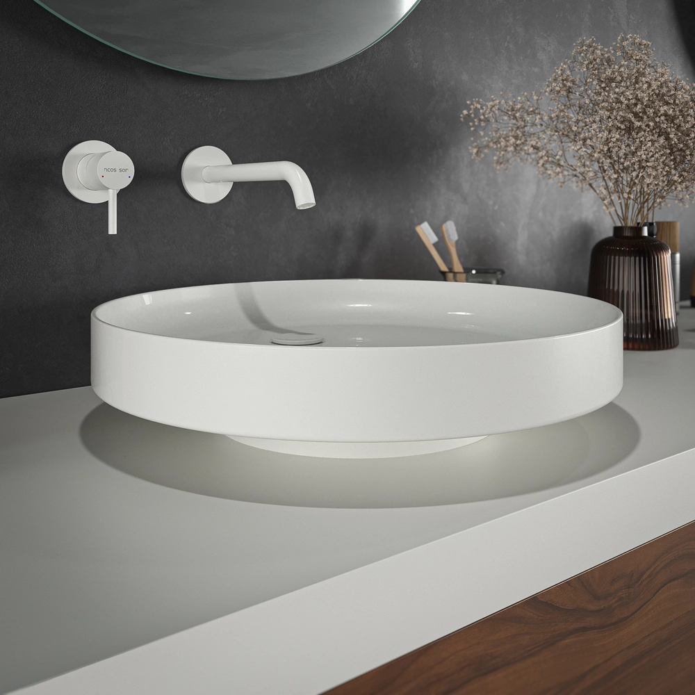 Móvel de casa de banho suspenso TESIS 2 gavetas + cesto de roupa NOGUEIRA VALENTINA com tampo BRANCO com tampo SOLID SURFACE – imagem 4