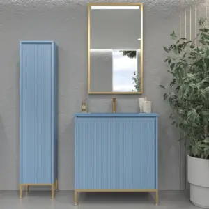 Móvel de casa de banho BLANCA com pés 2 portas acabamento AZUL PASTEL – imagem 1