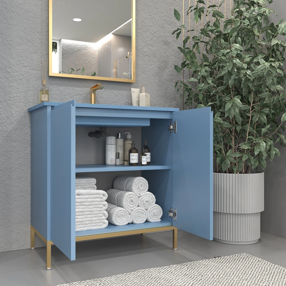 Móvel de casa de banho BLANCA com pés 2 portas acabamento AZUL PASTEL – imagem 2