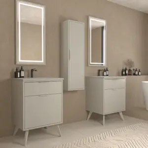 Móvel de casa de banho com pés KLUM 2 gavetas acabamento CINZENTO SEDA com lavatório Solid Surface – imagem 1
