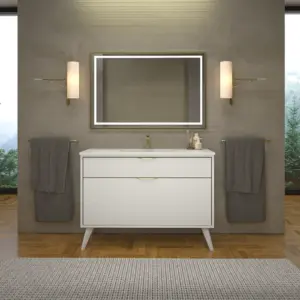 Móvel de casa de banho com pés KLUM 2 gavetas acabamento BRANCO CINZA com lavatório Solid Surface – imagem 1