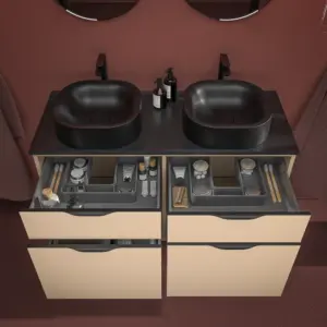 Móvel de casa de banho com pés KLUM 4 gavetas acabamento MOKA com lavatório Solid Surface – imagem 2