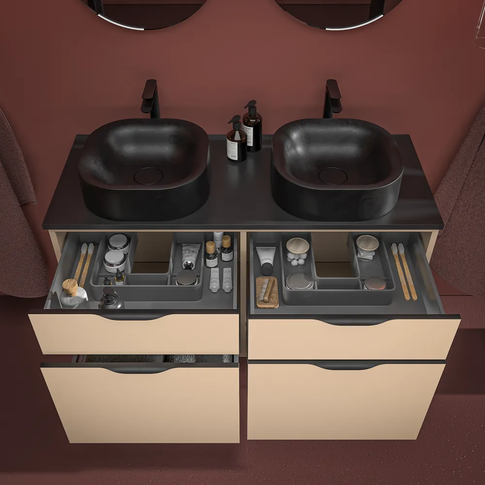 Móvel de casa de banho com pés KLUM 4 gavetas acabamento MOKA com lavatório Solid Surface – imagem 2