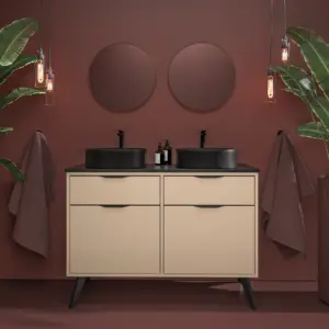 Móvel de casa de banho com pés KLUM 4 gavetas acabamento MOKA com lavatório Solid Surface – imagem 1