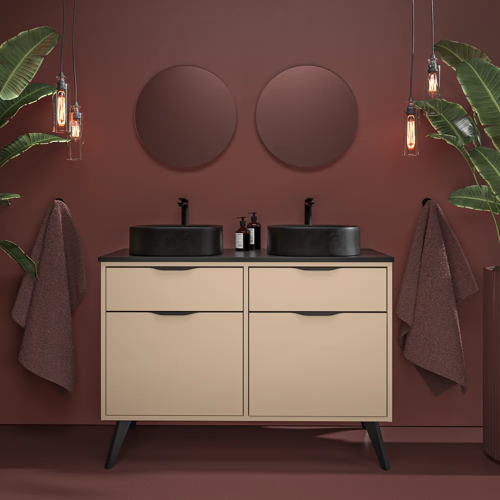 Móvel de casa de banho com pés KLUM 4 gavetas acabamento MOKA com lavatório Solid Surface – imagem 1