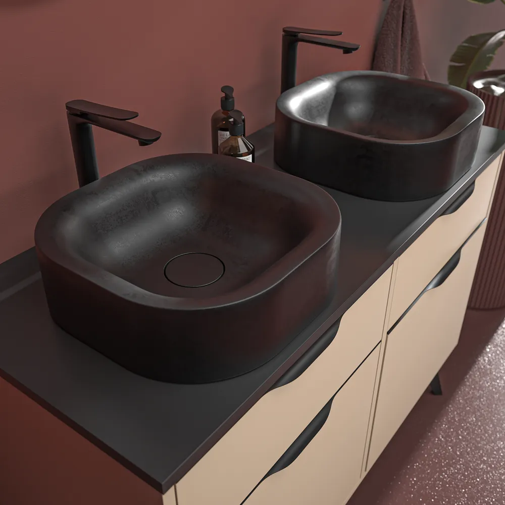 Móvel de casa de banho com pés KLUM 4 gavetas acabamento MOKA com lavatório Solid Surface – imagem 5