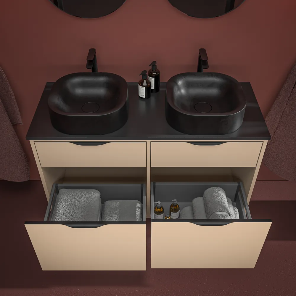 Móvel de casa de banho com pés KLUM 4 gavetas acabamento MOKA com lavatório Solid Surface – imagem 3
