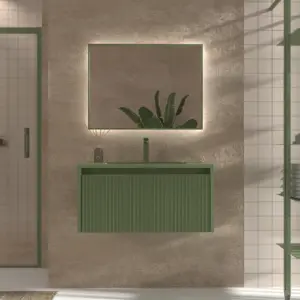 Móvel de casa de banho suspenso BINARIO 1 gaveta acabamento VERDE RÉSEDA – imagem 1