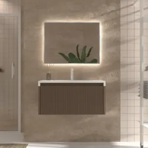 Móvel de casa de banho suspenso BINARIO 1 gaveta acabamento CASTANHO CLARO – imagem 1