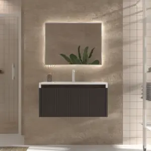 Móvel de casa de banho suspenso BINARIO 1 gaveta acabamento CASTANHO ACINZENTADO – imagem 1