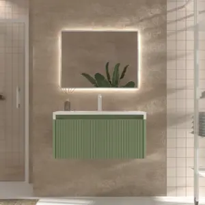 Móvel de casa de banho suspenso BINARIO 1 gaveta acabamento VERDE PÁLIDO – imagem 1